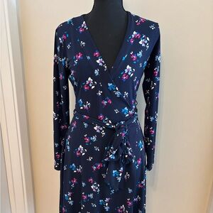 Banana Republic Navy Floral Wrap Dress with Tie Waist